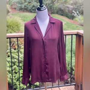 Quince Washable Stretch Silk Notch Collar Blouse- Wine Tasting